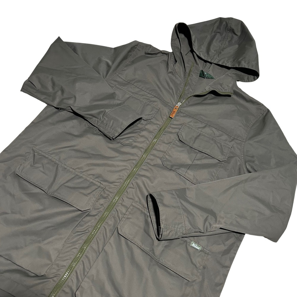Woolrich Field Jacket Mens L Olive Green Hooded Nylon Full Zip Utility 16030